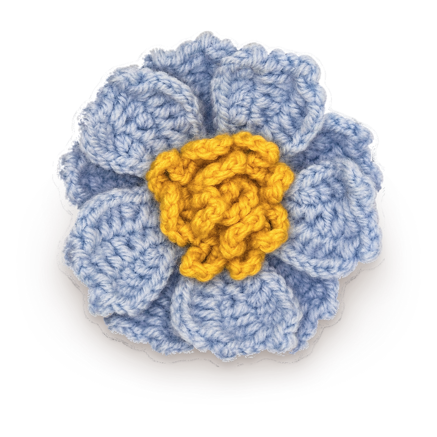 Fleur Péonie Bleu Claire LEZARE en crochet